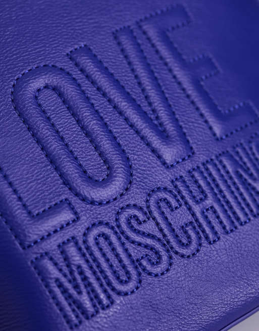 Love Moschino – Blå axelremsväska med präglad logga, 3 av 4