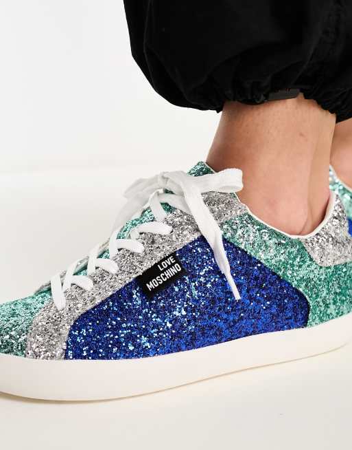 Love Moschino - Blå sneakers med gennemgående glimmer, 3 af 4