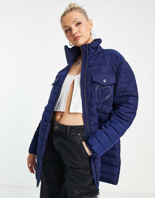 Love Moschino – Blå vadderad jacka med guldfärgad hjärtlogga, 4 av 4