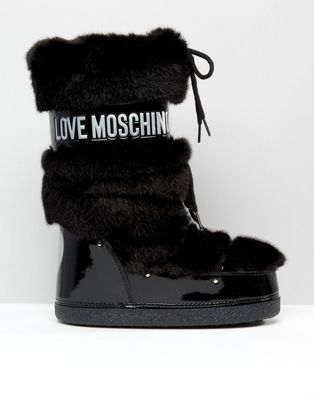 Love Moschino Black Faux Fur Snow Boots 