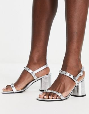 Love Moschino block heeled sandals in silver