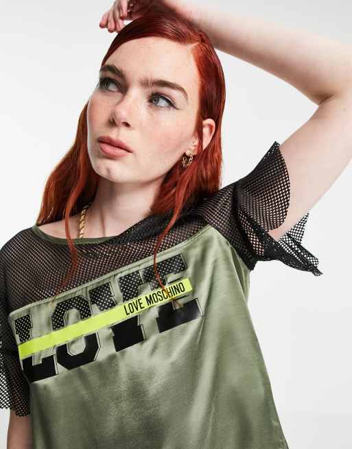 Love Moschino blusa mesh sleeve t shirt in green