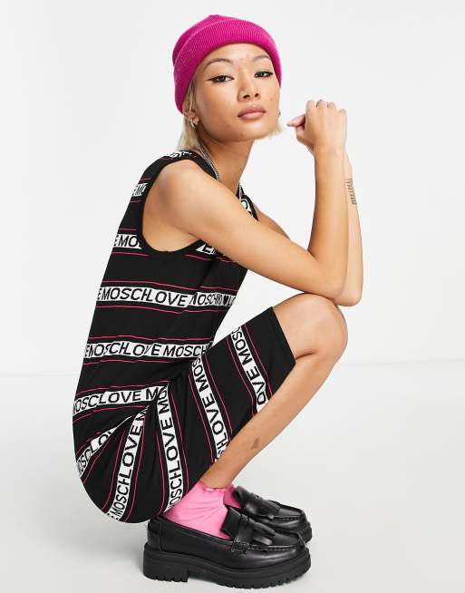 Love Moschino – Bodycon-Kleid in Schwarz mit Logo-Streifen