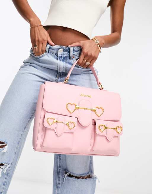 Love Moschino Borsa a cartella rosa chiaro con dettagli a cuore