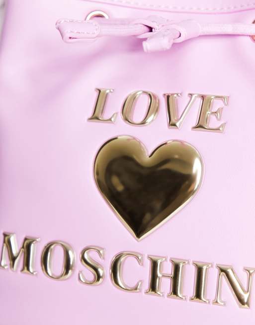 Love Moschino - Borsa a secchiello rosa con logo a cuore, 3 di 4