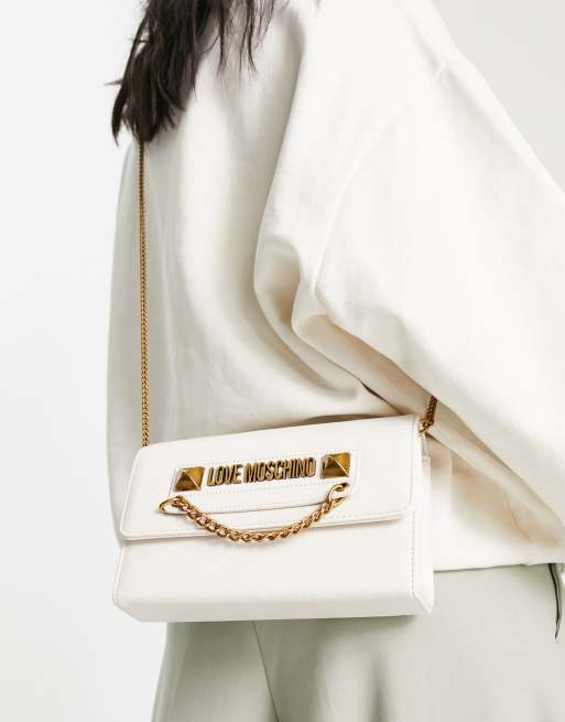Love Moschino - Borsa a tracolla neutra con patta e catenina