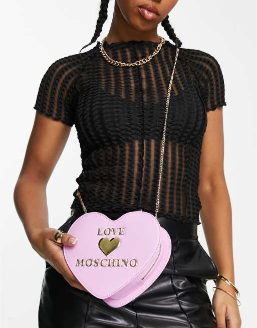 Love Moschino - Borsa a tracolla rosa a forma di cuore con logo