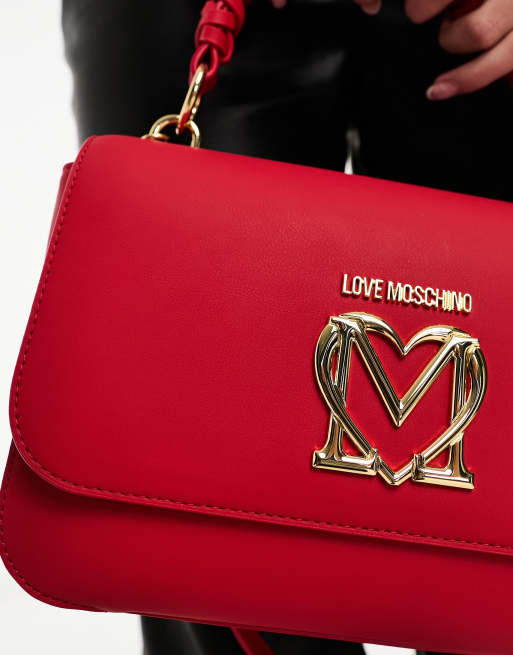 Love Moschino - Borsa a tracolla rossa con manici intrecciati, 2 di 4