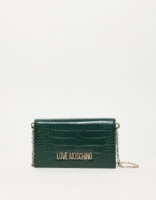 Love Moschino faux croc cross body bag in green - ASOS Price Checker