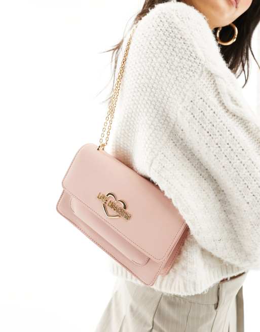 Love Moschino - Borsa da spalla color cuoio con tracolla in catenina