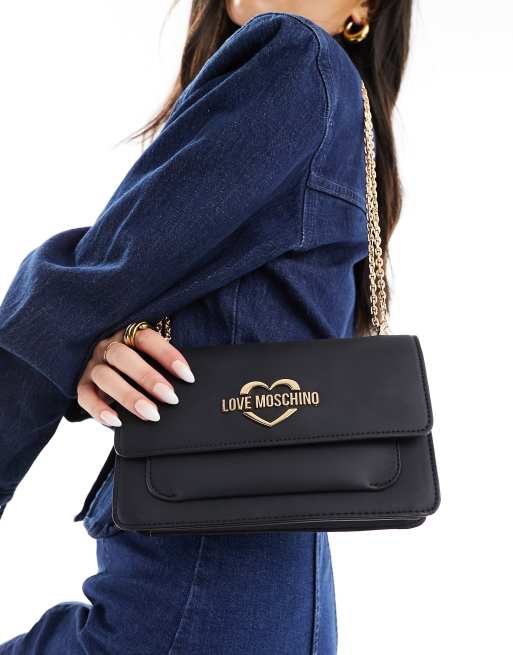 Love Moschino - Borsa da spalla nera con catenina