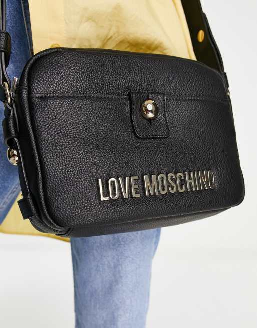 Love Moschino - Borsa da spalla nera con taschina sul davanti, 3 di 4