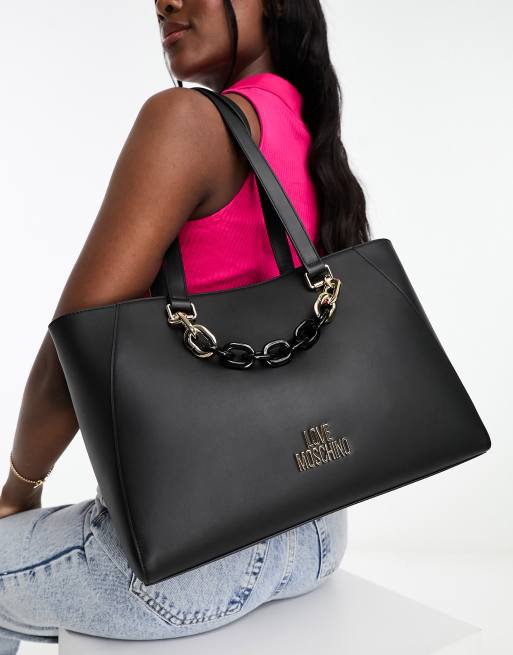 Love Moschino Borsa shopping classica nera con catenina ASOS