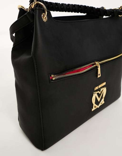 Love Moschino - Borsa shopping strutturata nera con manici