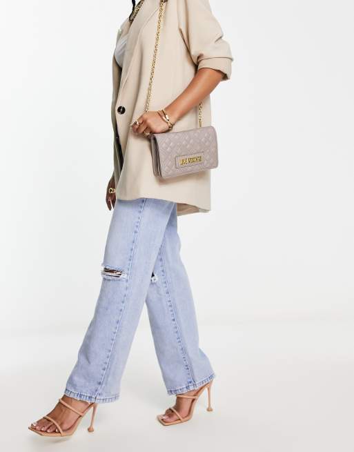 Love Moschino - Borsa trapuntata a rombi grigia con tracolla a catenina, 2 di 4