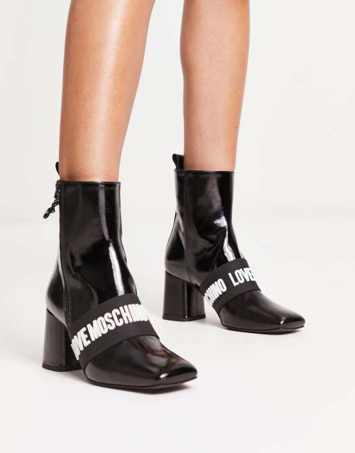 Love Moschino Bottines en cuir talon et d tail logo Noir ASOS