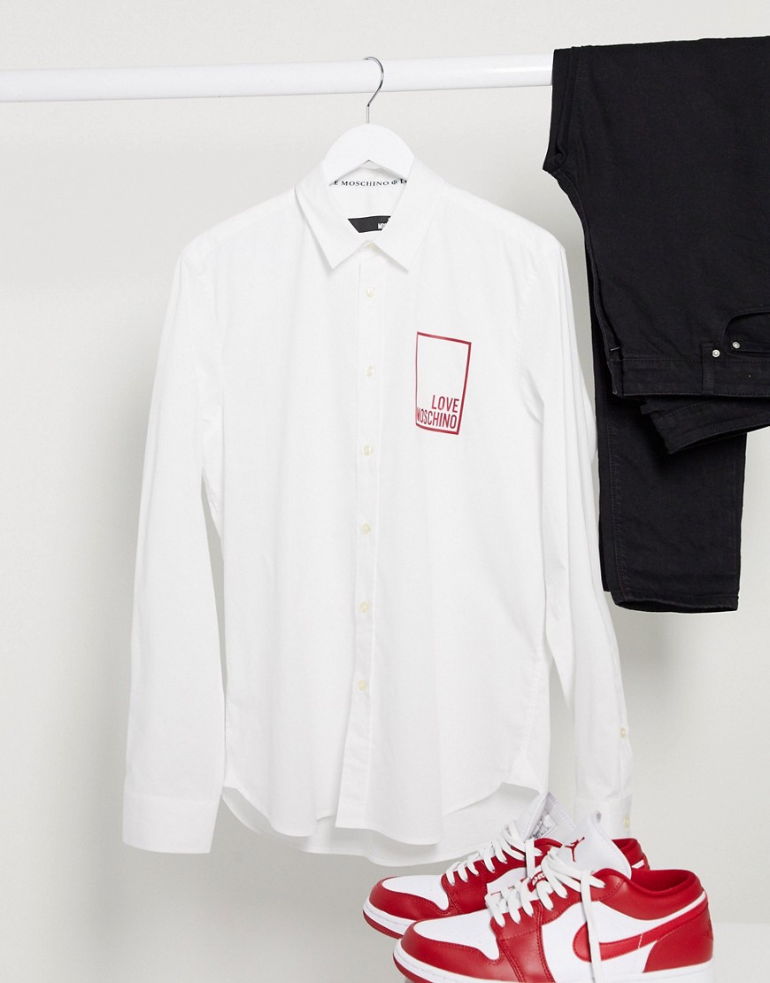 Love Moschino Box Logo Long Sleeve Shirt-white