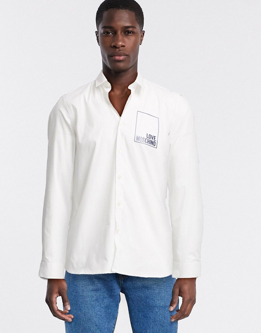 Love Moschino Box Logo Long Sleeve Shirt-white