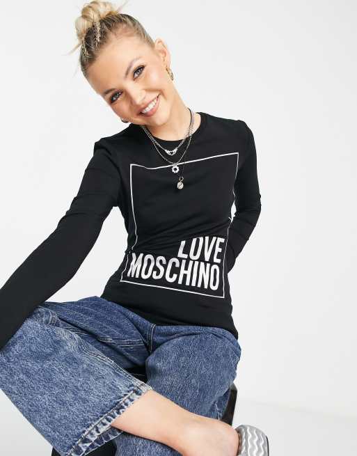 Love Moschino box logo long sleeve t-shirt in black | ASOS