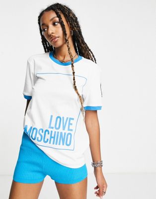 Love Moschino box logo ringer t-shirt in white