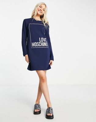 Love Moschino box logo sweatshirt dress in blue