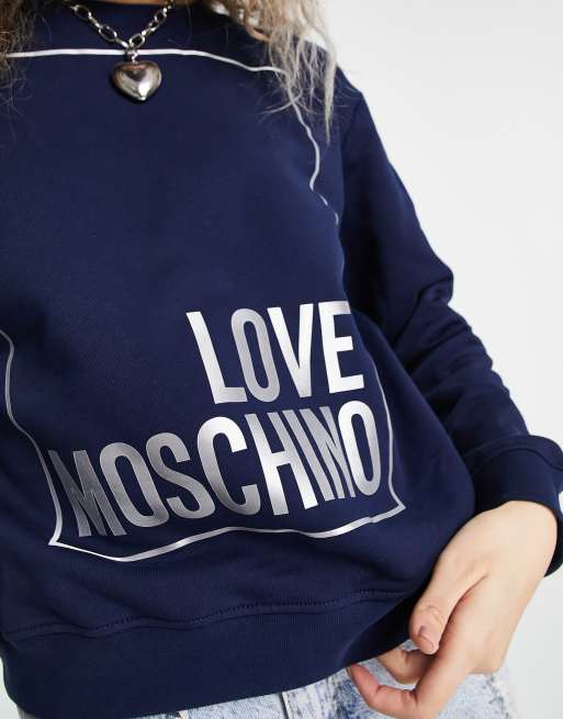 Love Moschino box logo sweatshirt in blue ASOS