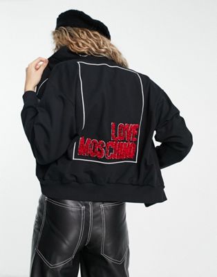 Love Moschino box logo track sweatshirt in black