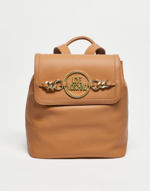 Love Moschino – Brązowy plecak z logo z ozdobnym łańcuszkiem