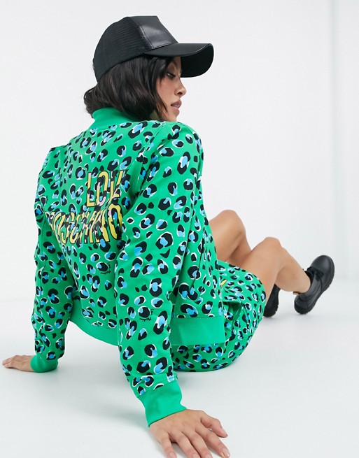 Love Moschino bright leopard bomber jacket in green