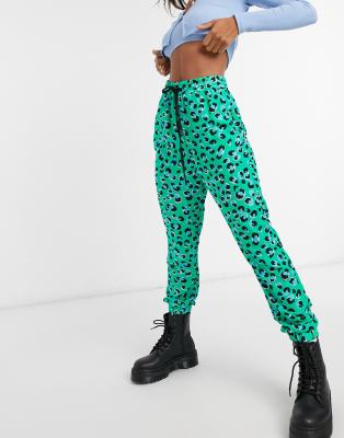 green leopard joggers