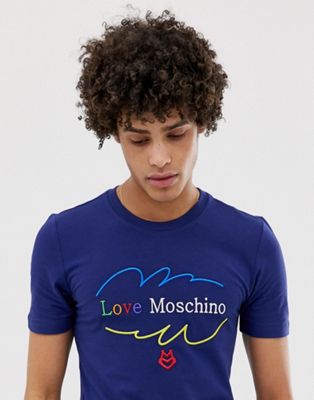 Love Moschino – Broderad t-shirt i retrostil-Marinblå