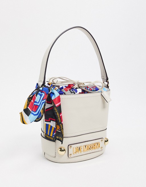 Love Moschino bucket bag with scarf tie in ivory