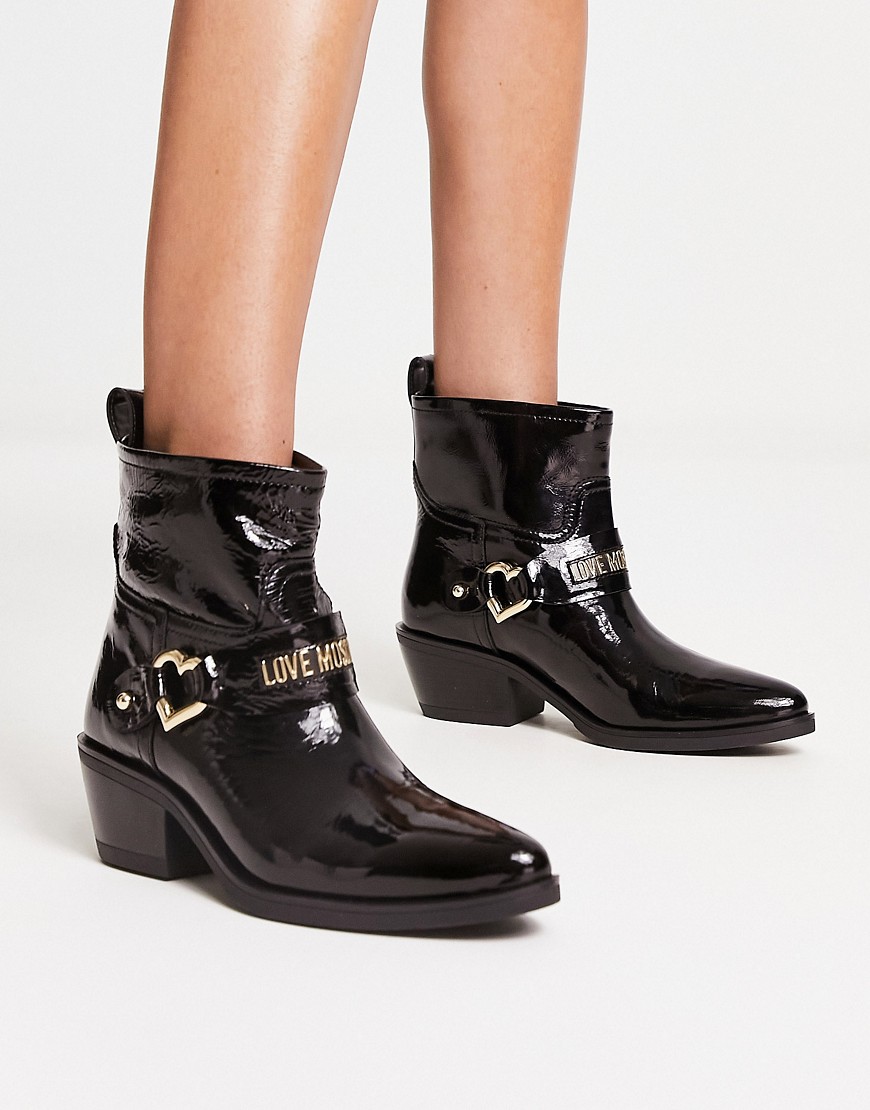 Love Moschino buckle and logo detail boots in black