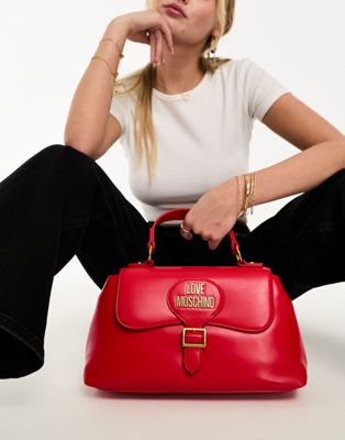 Love Moschino buckle detail top handle bag in red - ASOS Price Checker