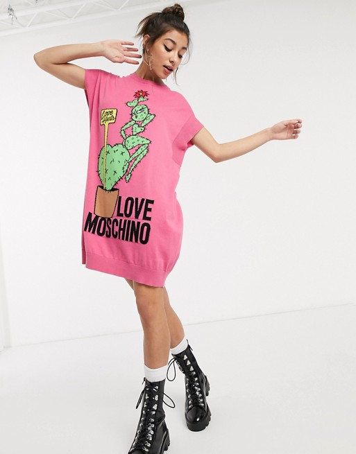 Love Moschino cactus print logo t-shirt dress
