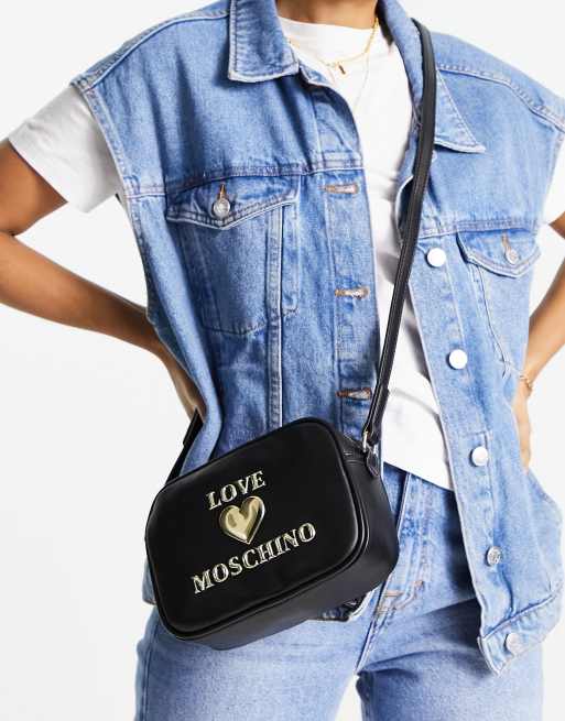 Love Moschino - Camera bag a tracolla nera con logo e cuore