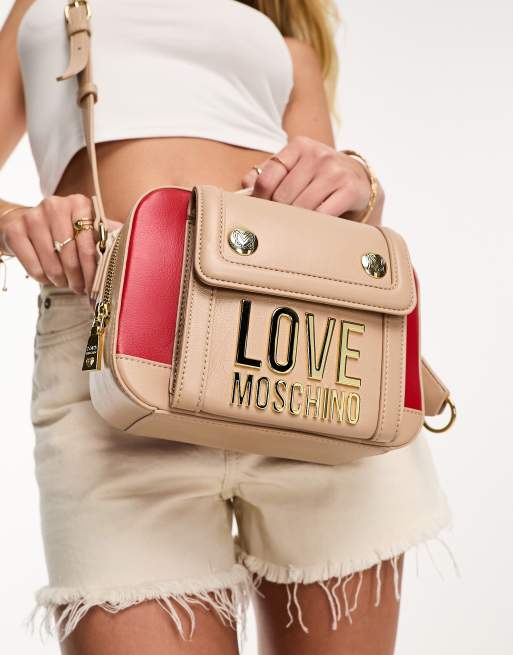 Love Moschino - Camera bag color cuoio con dettagli a contrasto