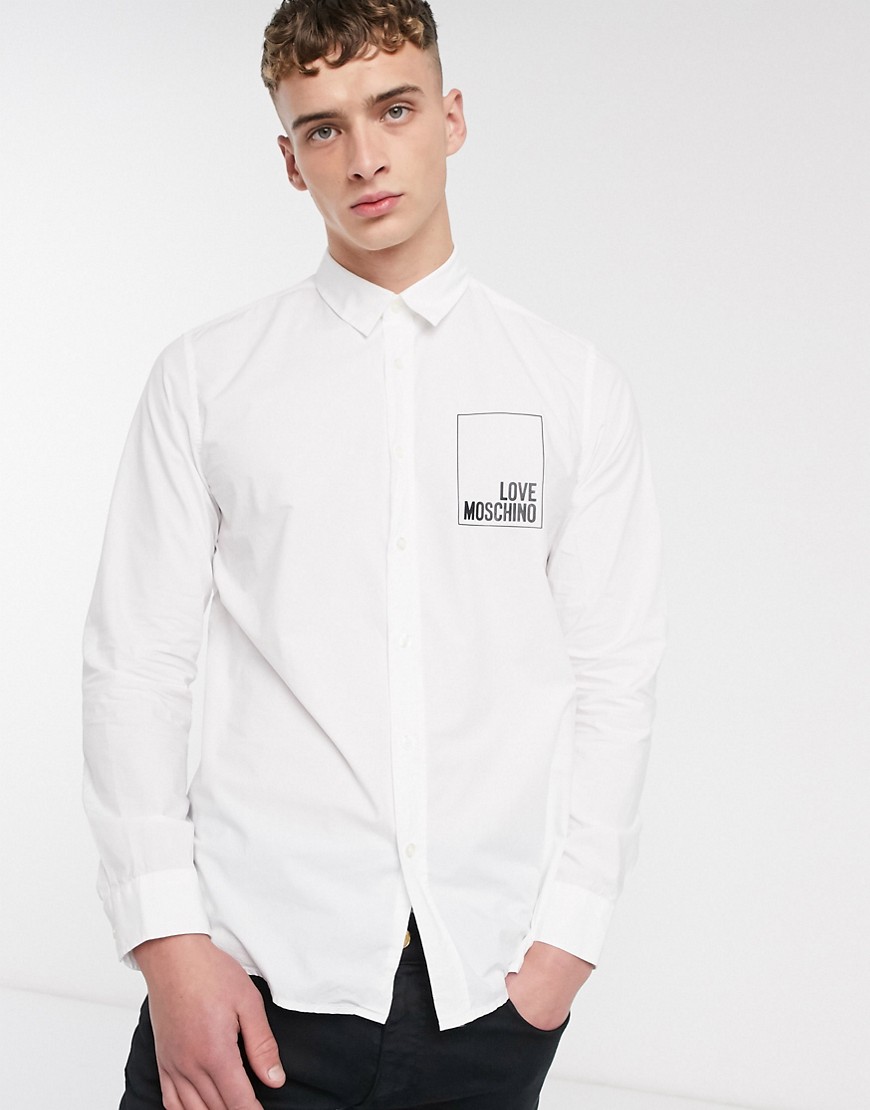 Love Moschino - Camicia a maniche lunghe con logo squadrato-Bianco