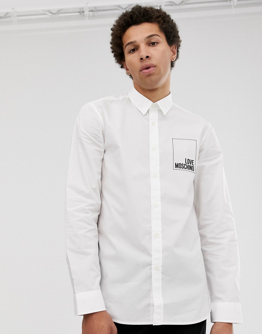 Love Moschino - Camicia a maniche lunghe con logo stampato-Bianco
