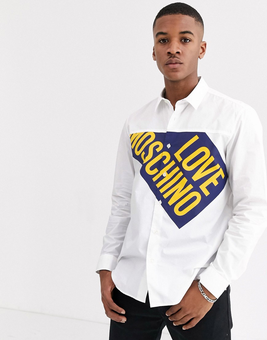 Love Moschino - Camicia a maniche lunghe con logo-Bianco