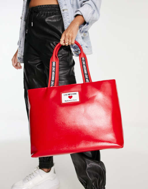 Love Moschino canvas tote bag in red