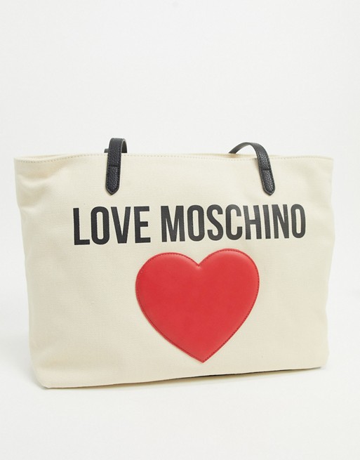 Love Moschino canvas tote bag with large logo in ivory