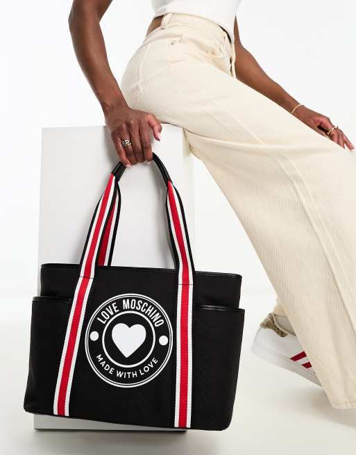 Love Moschino - Canvas tote tas met cirkelvormig logo in zwart
