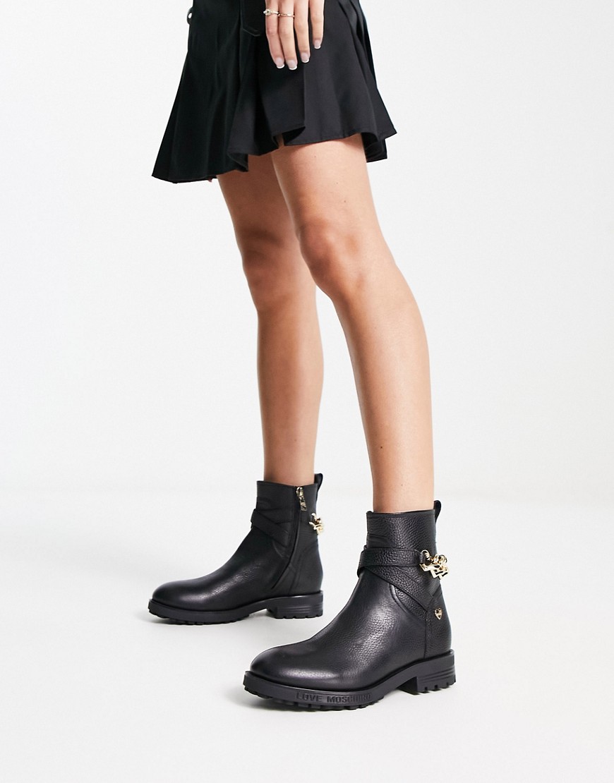 Love Moschino chain detail boots in black