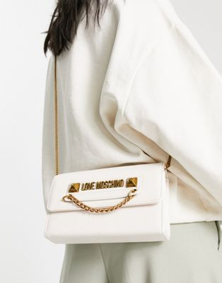 Love Moschino chain detail flap top crossbody bag in neutral