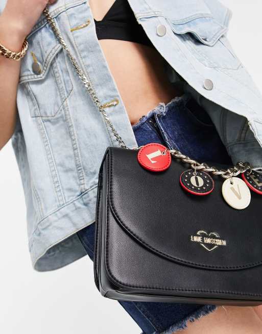 Love Moschino chain detail tote bag in black, 3 of 4