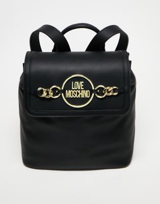 Love Moschino chain logo detail backpack in black