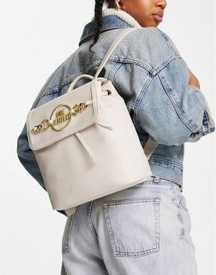 Love Moschino chain logo detail backpack in neutral