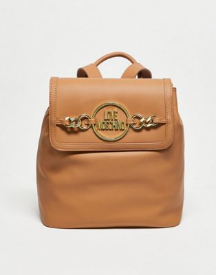 Love Moschino chain logo detail backpack in tan
