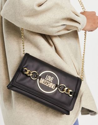 Love Moschino chain logo detail crossbody bag in black